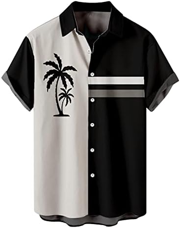 Хавајска кошула за мажи, гроздобер кошули за мажи шарени кошула со кратки ракави летни бои што одговараат на опуштено вклопување на обични плажа врвови