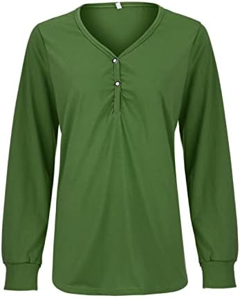 Godedsvan женски врвови на врвовите на плетените копчиња лабава лабава кошули со долги ракави чиста боја v вратите кошули удобни случајни блузи џемпери