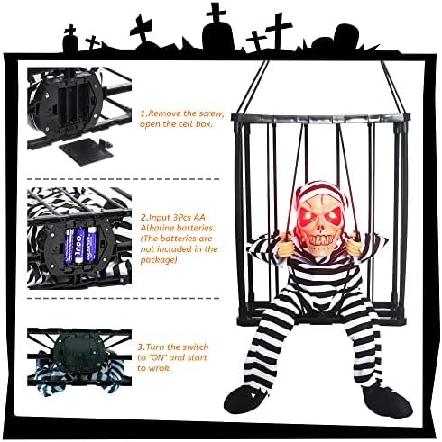 М&засилувач;Г Куќа Ноќта На Вештерките Сензор За Движење Виси Во Кафез Анимиран Затвореник Затвореник Скелет Терор Декорација Трепка Осветлување Реквизит Играчка