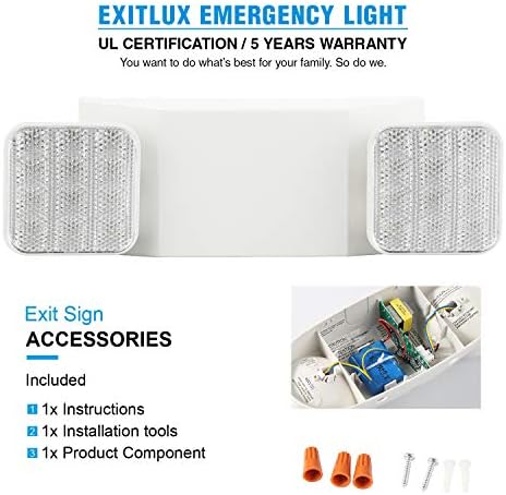EXITLUX 6 ПАКЕТ LED Бела Итни Излез Тела Со Резервна Копија На Батеријата-UL LED Итно Осветлување и 2 LED Глави Прилагодливи Светлосни Глави