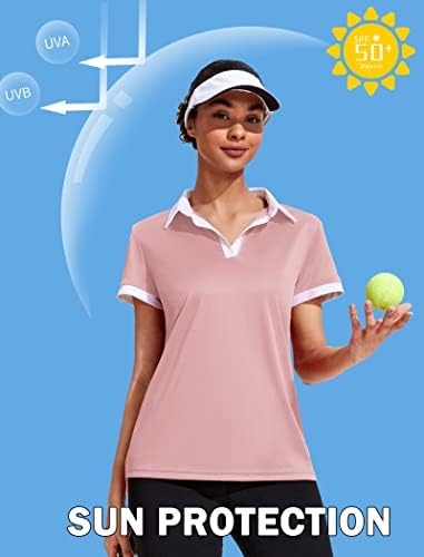 Коорун женска голф кошула со кратки ракави Поло кошула против вратот Атлетски врвови Брзи суви тениски кошули со јака со јака