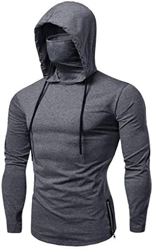 Mens Face_Cover Zipper Hoodie Sweatshirt Massion Long Balleve Солиден тенок фит маска палто палто јакна врвови