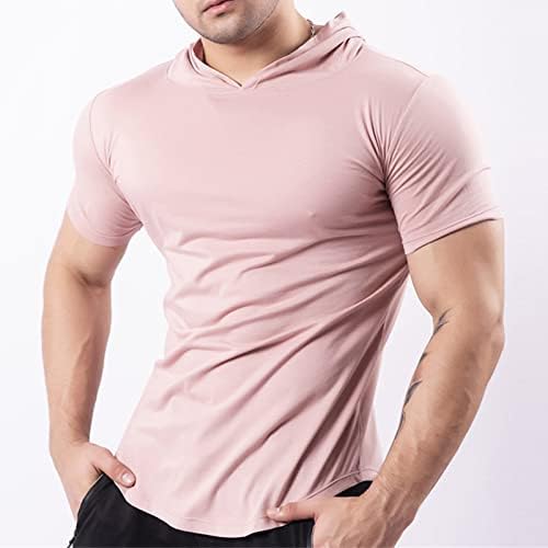 Машки обични маици со качулка модни мускулни маички маички за тренингот кратки ракави цврсти качулки во боја на врвовите на пулвер