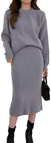 Чојату женски џемпер со две парчиња здолништа со џемпер со плетен џемпер врвот на каросеријата здолниште 2 парчиња облеки