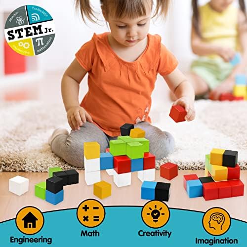 48 парчиња магнетни блокови за редење за деца, големи 3Д магнетни градежни блокови коцки матични магнети кои редат играчки Монтесори, образовен комплет за конструкц