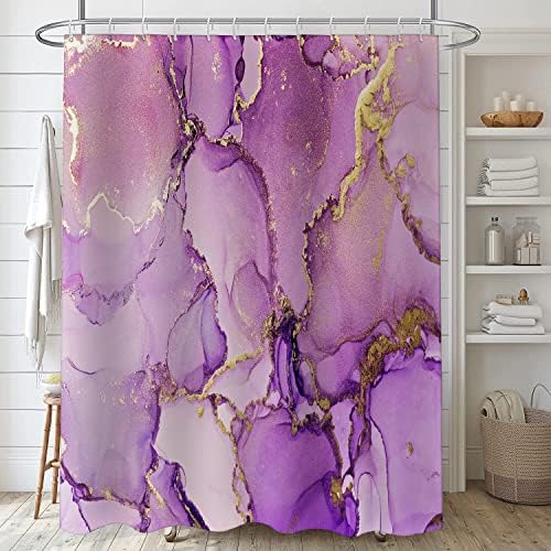 РЛХХУГ Виолетова Мермерна Завеса За Туширање, Популарни Водоотпорни Пластични Завеси Квалитет На Хотелот За Декор На Бања, Полујасна