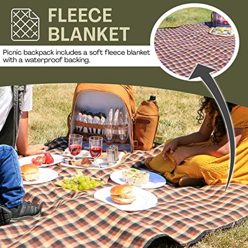 Ранец на пикник - платно и кожен пикник ранец за 4 - изолирана корпа за пикник за 4 и пикник сет - корпа за пикник w/пикник за пикник,