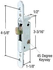 CRL Mortise Lock за лизгачки стаклени врати за внатрешен двор, плоча за крајно лице, дупки за завртки од 4-5/8 , 45176; Keyway