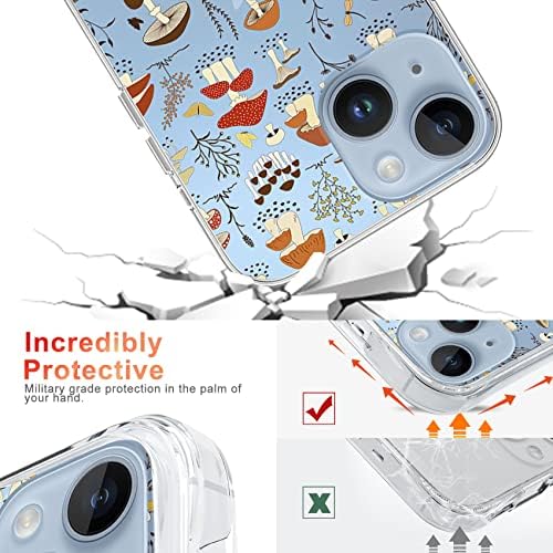 Случај Компатибилен со iPhone 14 6,1 инчи, чиста покривка со цртани печурки и пеперутки дизајн за жени девојки, транспарентен шок -изобилен заштитен мек TPU покритие за iPhon