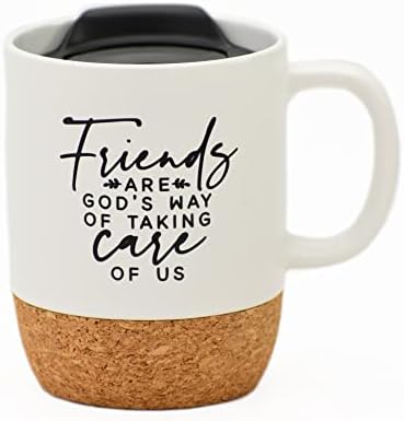 Керамички Дизајнер Шолја За Кафе / Пријателите Се Божјиот начин Да се грижи за нас | Држи 14 унци | Дното Од Плута Со Капак | Одлично