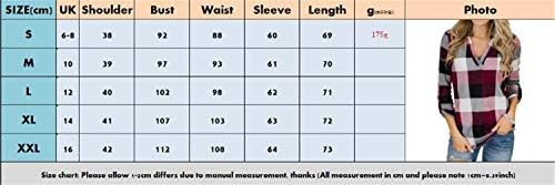 Андонгнивел Жените Чипка Долг Ракав Повик Карирани V-Вратот Лабава Неправилни Полите Кошула Врвот Костим Блуза Туники Кошули