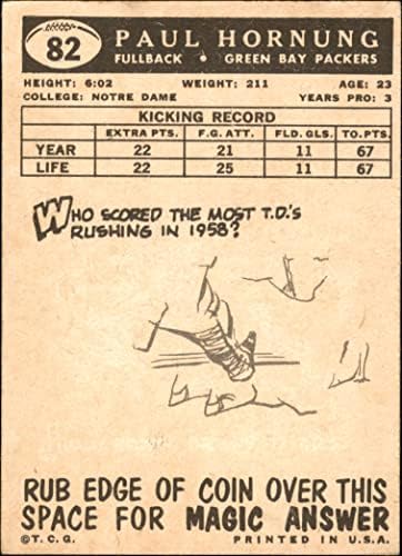 1959 Топпс 82 Пол Хорнунг Грин Беј Пакерс екс/МТ Пакерс Нотр Дам