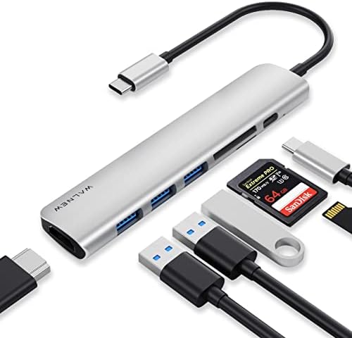 WALNEW USB C Hub, MACBOOK Pro USB Адаптер, 7-во-1 Тип C Центар СО 4K USB-C ДО HDMI, 3 USB 3.0 Порти, Сд/TF Читач На Картички, 100w PD Пристаниште