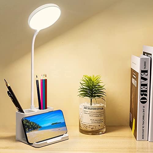 Ламби за биро за домашна канцеларија, безжичен полнач LED биро светло со држач за држач за пенкало, држач за полнење на очите, ламби за мала