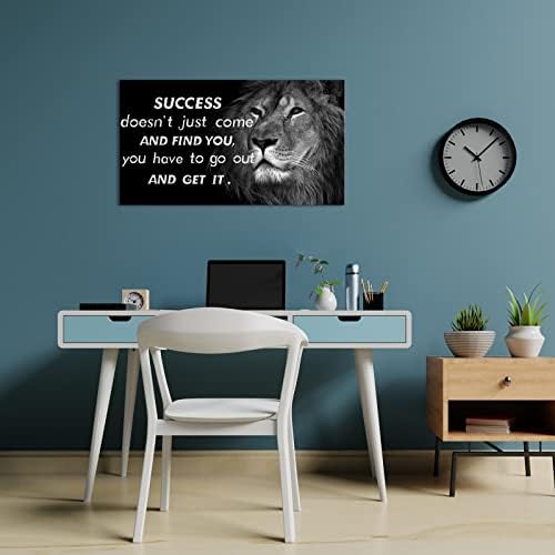 Artsbay Lion Wallид платно платно црно -бело мотивационо сликање на животни со слики со успех Цитат Постер платно отпечатоци врамени уметнички дела за деца дневна соба спа