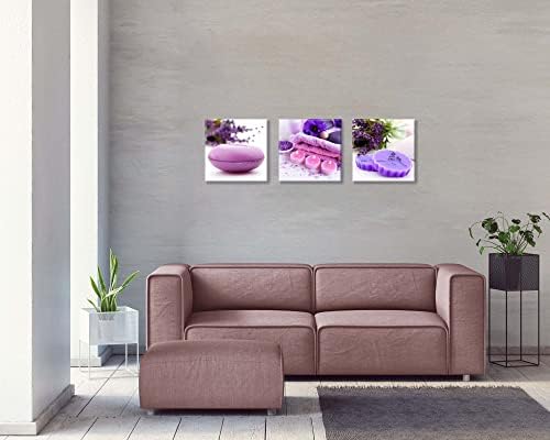 Нан ветер Зен платно wallидна уметност бањата Мill Lifeивотот со виолетова ароматерапија свеќи и Зен Камен арома лаванда цветна слика Слики