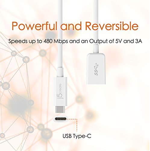 J5Create USB Type-C 3.1 до типот-A адаптер | Поддржува USB3.1 Gen1, USB 2.0 и излез од 1,5a | Компатибилен со USB 3.0 и USB 2.0 уреди