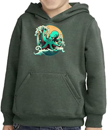 Октопод Графички дете пуловер качулка - печати сунѓер руно худи - арт -печатена худи за деца
