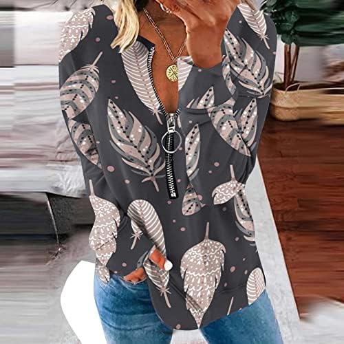 Нокмопо Долги ракави за вежбање кошули за жени мода мода пролет лабава обична v вратот патент печати долг ракав маица маица врв