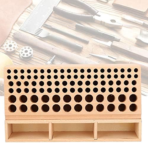 Држач за алатки за занаетчиски производи NKII, дрвени 98 дупки за складирање за рачно работење со кожни додатоци со 3 слотови