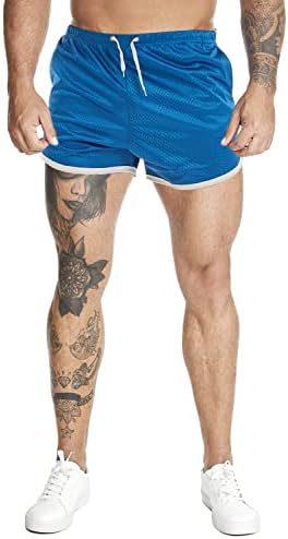 Гансанро Менс 5 ”боди -билдинг шорцеви за тренингот, салата за атлетски шорцеви за мажи со џебови од патент