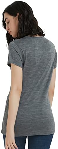 Метарино мерино волна маица жени, кратка ракав лесен екипаж на вратот на вратот, маица за пешачење, спорт