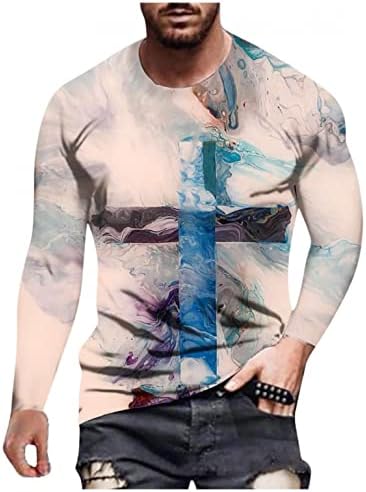 XXBR маици со долг ракав за мажи, пролетна 3D улица вера Кристијан Исус Крст печатење вежба за атлетски графички врвови на врвови