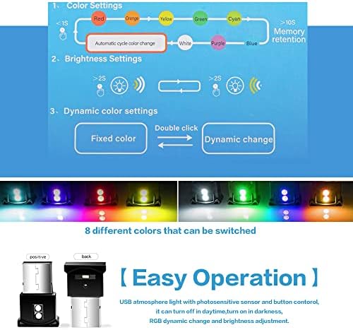 Banseko 2 парчиња мини USB LED светло, RGB LED LED LED внатрешно осветлување прилагодливо и осветленост USB ноќна светлина, DC 5V