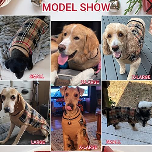 Џемпер од кучиња милоб за мали средни големи кучиња - карирано топол зимски пад кучиња џемпер елек - плетена пултовер пуловер ладно