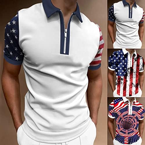 XXVR 4 -ти јули Менс обични поло маици, летен краток ракав патент јака од врвови на американско знаме Патриотски голф кошула