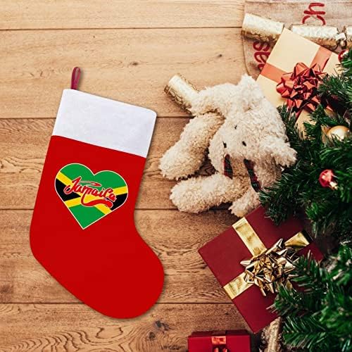 Јамајка знаме срце Божиќни чорапи црвен кадифе со бела торба за бонбони Божиќни украси и додаток на семејна забава