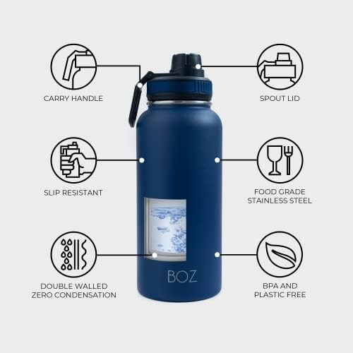 Шише со вода од не'рѓосувачки челик Boz XL широко уста, БПА бесплатно, изолиран со вакуумски двојни wallидови