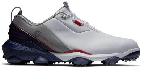 Footjoy Машка турнеја алфа голф чевли, бела/морнарица/сива боја, 10,5 х ширина