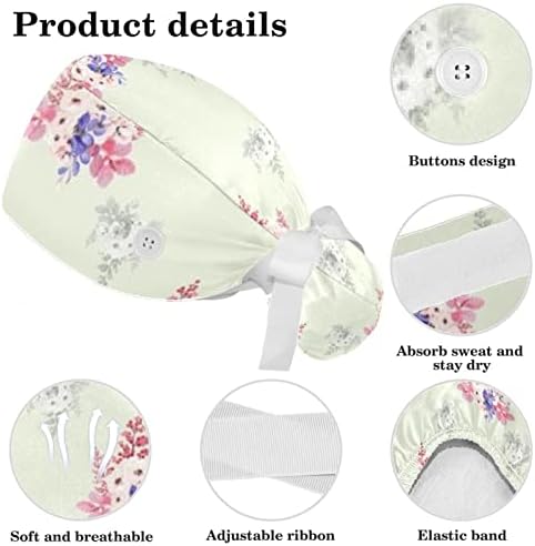 Работно капаче со копче за жени со долга коса прилагодлива еластична завој вратоврска назад капи, буфан капачиња цвеќиња