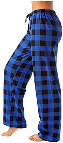 Fireero панталони за жени, женска шема за проверка на пижама со високи половини, лето широко нозе карирано печатено долги панталони