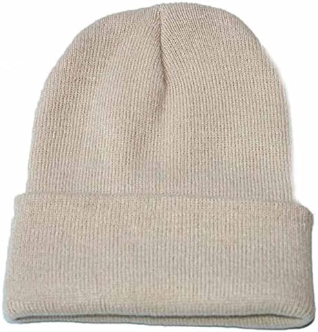 Коп -хоп капа топла зимска цврста боја манжетирана капа мека слаби скијачки плетени капи череп капа унисекс плетена капа, слабиот плетенка грав каки