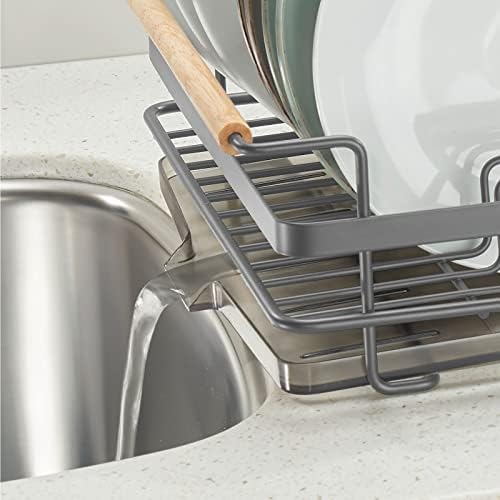 Mdesign модерна метална кујна за садови за сушење на садови за сушење со пластична лента за прибор за јадење, табла за одвод и рачки од