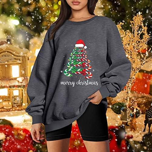 Божиќен пуловер за женски долги ракави Обични маици врвови Божиќни печати дами модни маички кошули