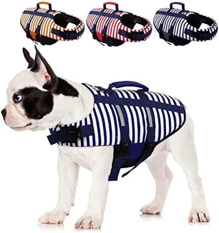 Morvigive Shared Dog Life Jacket, Ripstop Dog Life Life Ets Preserver за пловење и пливање со рачка за спасување, рефлексивно кученце плови