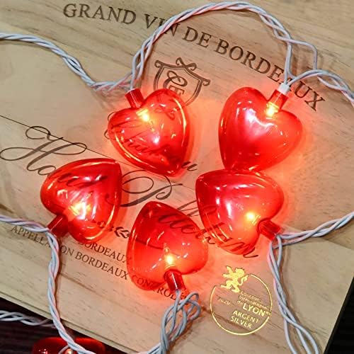 8.5ft Светла на жицата на срцето на в Valentубените, светло со жица од самовила со 10 сијалици со црвено срце, жици во форма на срце за декорација на годишнината за свадба н