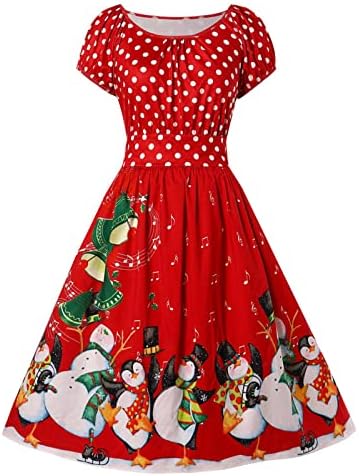 TWGONE Божиќн фустан за жени во 1950 -ти фустани со кратки ракави гроздобер коктел забава замав чај забава фустани