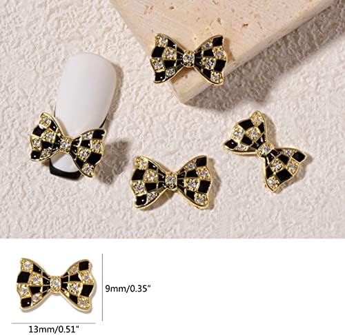 Црно -бело карирано леопард печати за печатење на ноктите, циркон сет од 3 лак јазол мечка loveубов срце форма за домашни нокти продавница за убавина накит дијамантск?