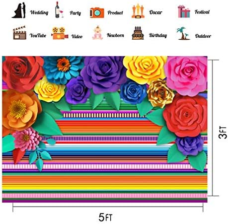 Мексиканска Тема Партија Шарени Позадина Фиеста Синко Де Мајо Хартија Цвеќе Позадина Партија Декорација За Торта Маса Декор Фото Кабина 5Х3ФТ 071