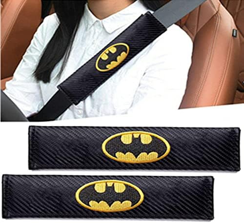 Подложи за појас на безбедносните ремени на Лукаснг 2 парчиња за Бетмен, везено лого црна кожна автомобилска лента за безбедност
