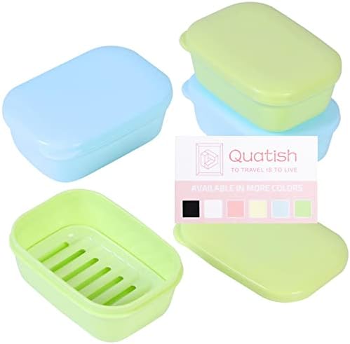 Quatish Soap Holder 4 Пакет, сапун за сапун со капакот, преносен сапун за сапун, кутија за сапун со протек со перфорации, сапуни сапуни