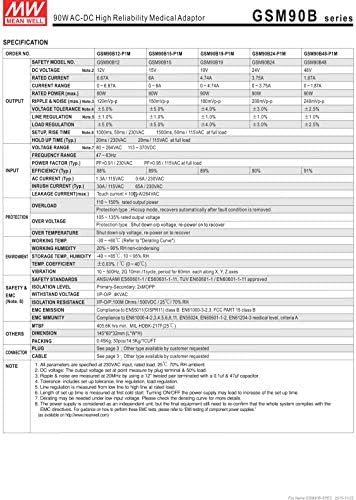 ЗНАЧИ ДОБРО GSM90B15-P1M 15V 6A 90W AC-Dc Медицински Адаптер Со Висока Сигурност