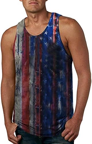 Здфер Обичен резервоар за мажи за мажи на 4-ти јули Ден на независност на САД во САД, знаме за печатење маици без ракави, екипаж за фитнес