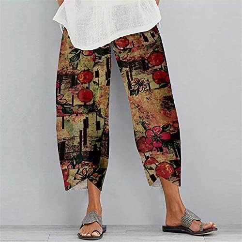 Sgasyенски обичен еластичен еластичен еластичен половината со широки панталони за нозе Постелнината Повлечете се на панталони памучни