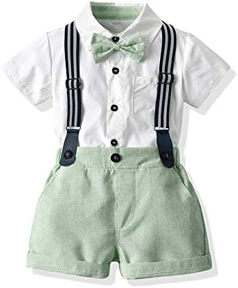 Himean baby baby gentleman облеки облека, дете летен краток ракав за лак за лак+шорцеви за суспензија