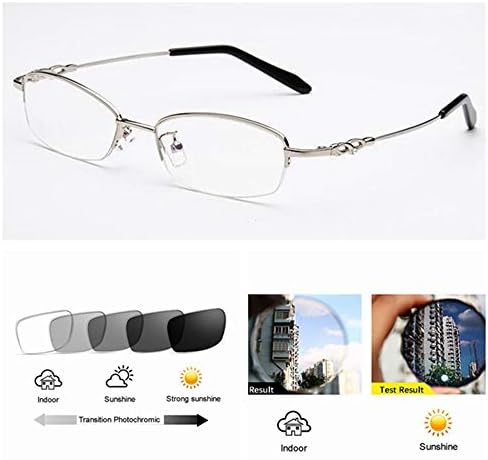Бифокална половина рамка врежана флексибилна титаниум транзиција фотохроматски очила за читање на жени UV 400 читач на очила за сонце